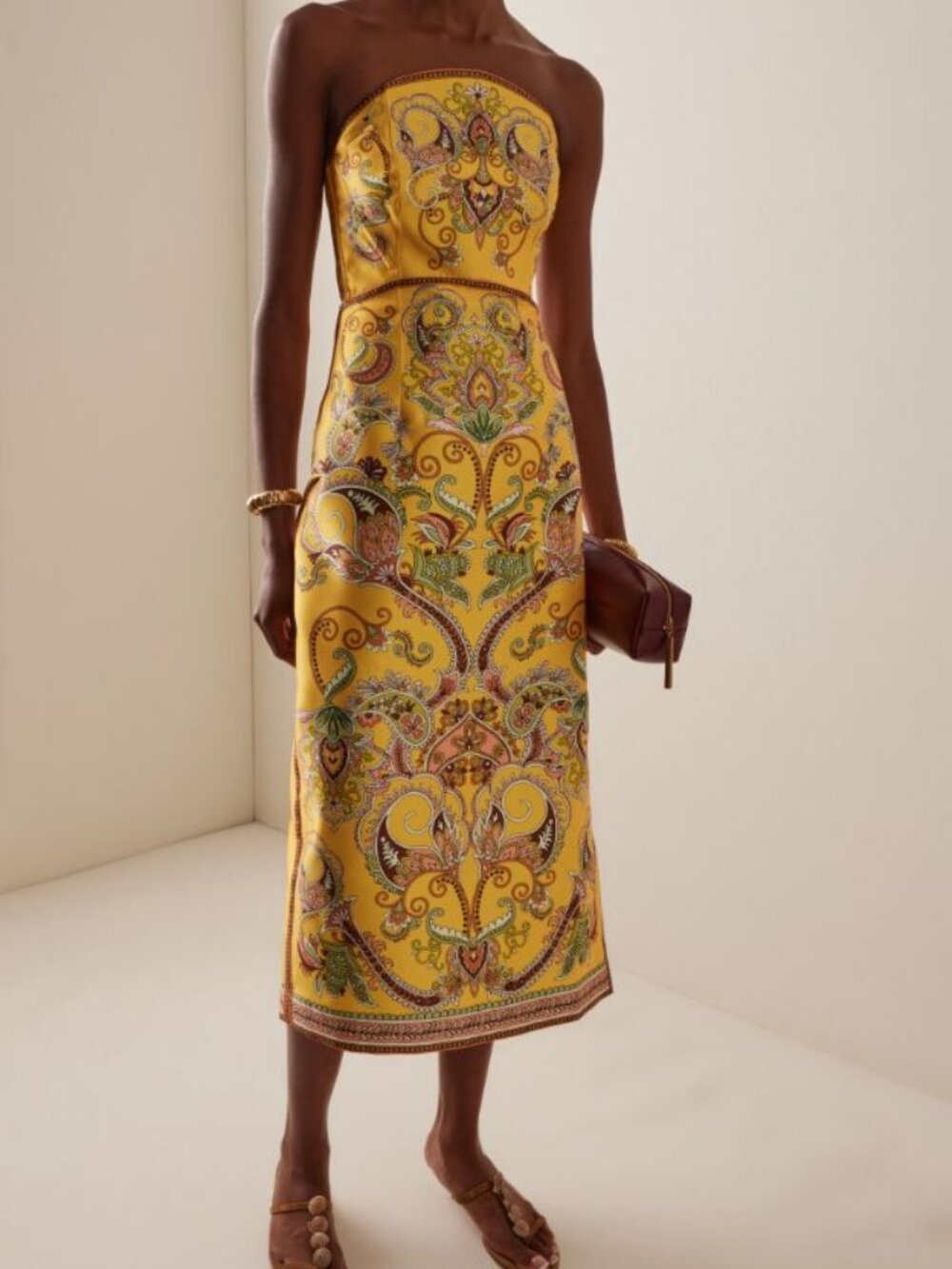 ALÉMAIS Marion Strapless Printed Twill Midi Dress